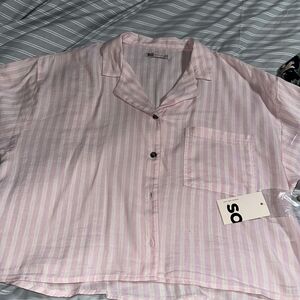 SO Pink Striped Crop Top